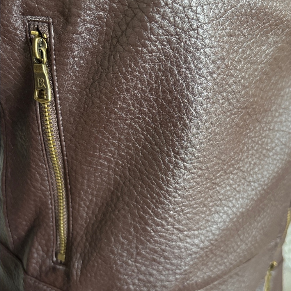 BNWT Banana Republic XXSP Dark Brown Maroon chocolate vegan Leather Jacket - Picture 4 of 10